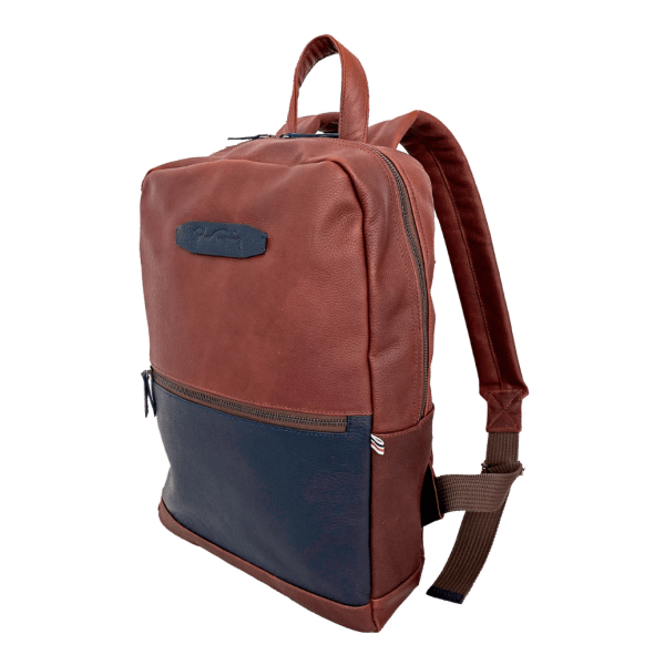 Backpack Coupé 100% LEATHER- White Label- Brown with Blue Color